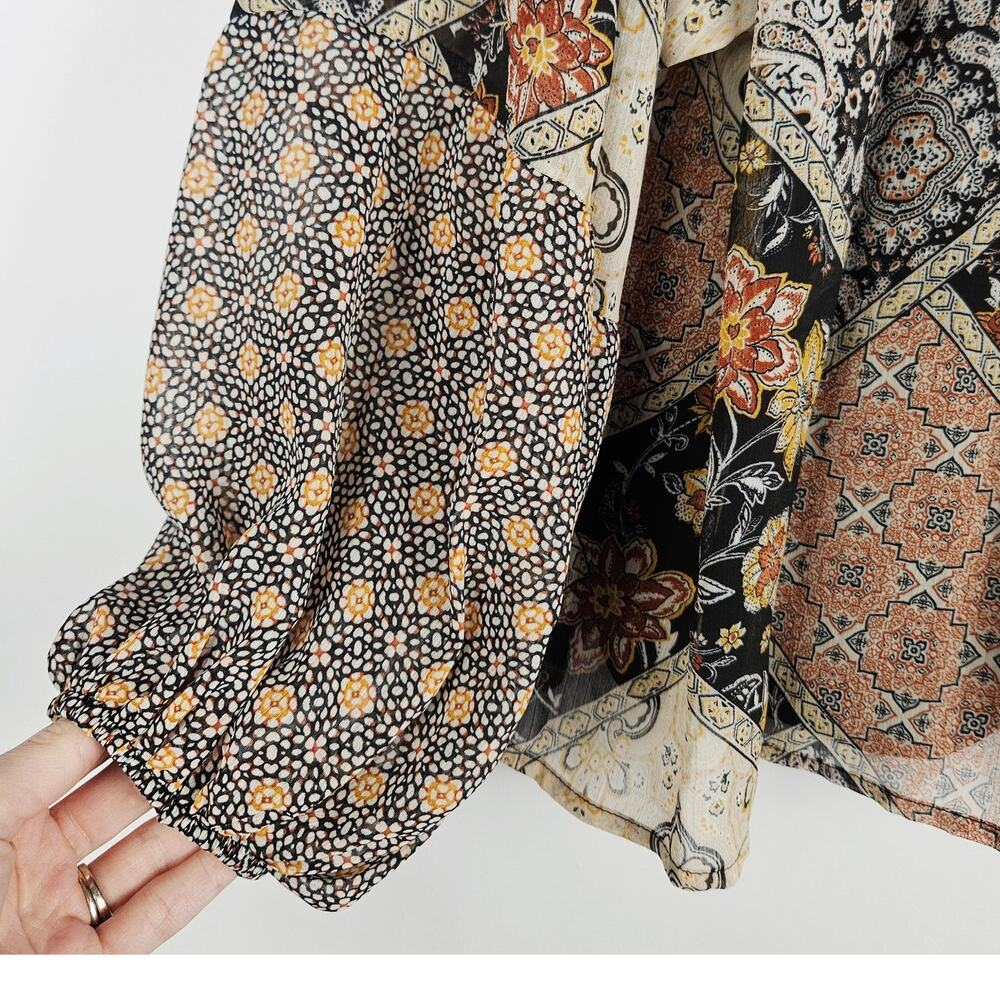 Maurices Medium Boho Patchwork Blouse Bubble Slee… - image 4